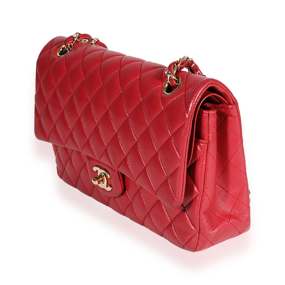 Chanel Red Quilted Lambskin Medium Classic Double Flap Bag - Picture 4 of 6